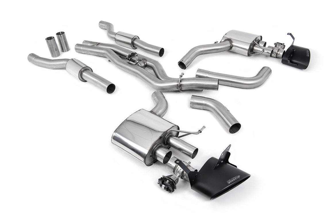 Audi RS6/RS7 C8 – resonado (más discreto) sistema cat-back (doble 80mm) con colas ovaladas negras Cerakote