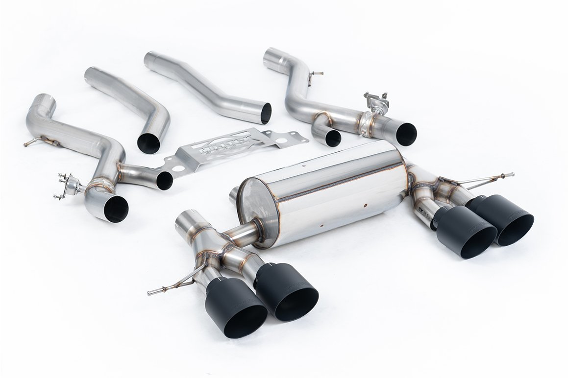 BMW G87 M2 – desde OPF/GPF con bypass de resonador central y colas GT-115 negras Cerakote