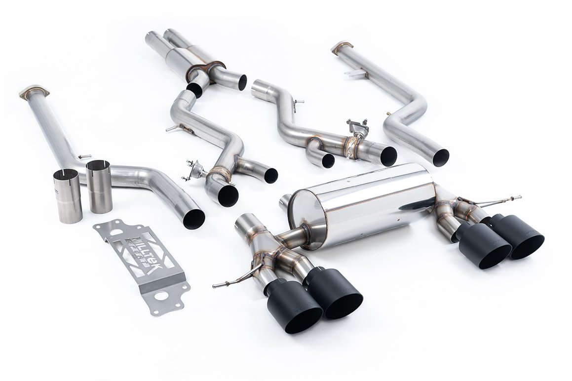 BMW G87 M2 – resonado cat-back con colas GT-115 negras Cerakote
