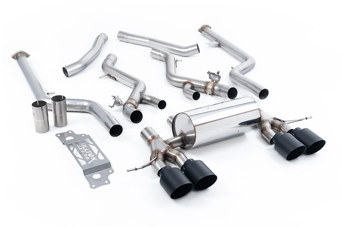 BMW G87 M2 – no resonado (sonido máximo) cat-back con colas GT-115 negras Cerakote
