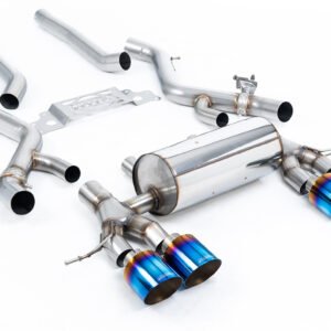 BMW G87 M2 – no resonado sistema cat-back secundario con colas GT-115 de titanio azul/quemado
