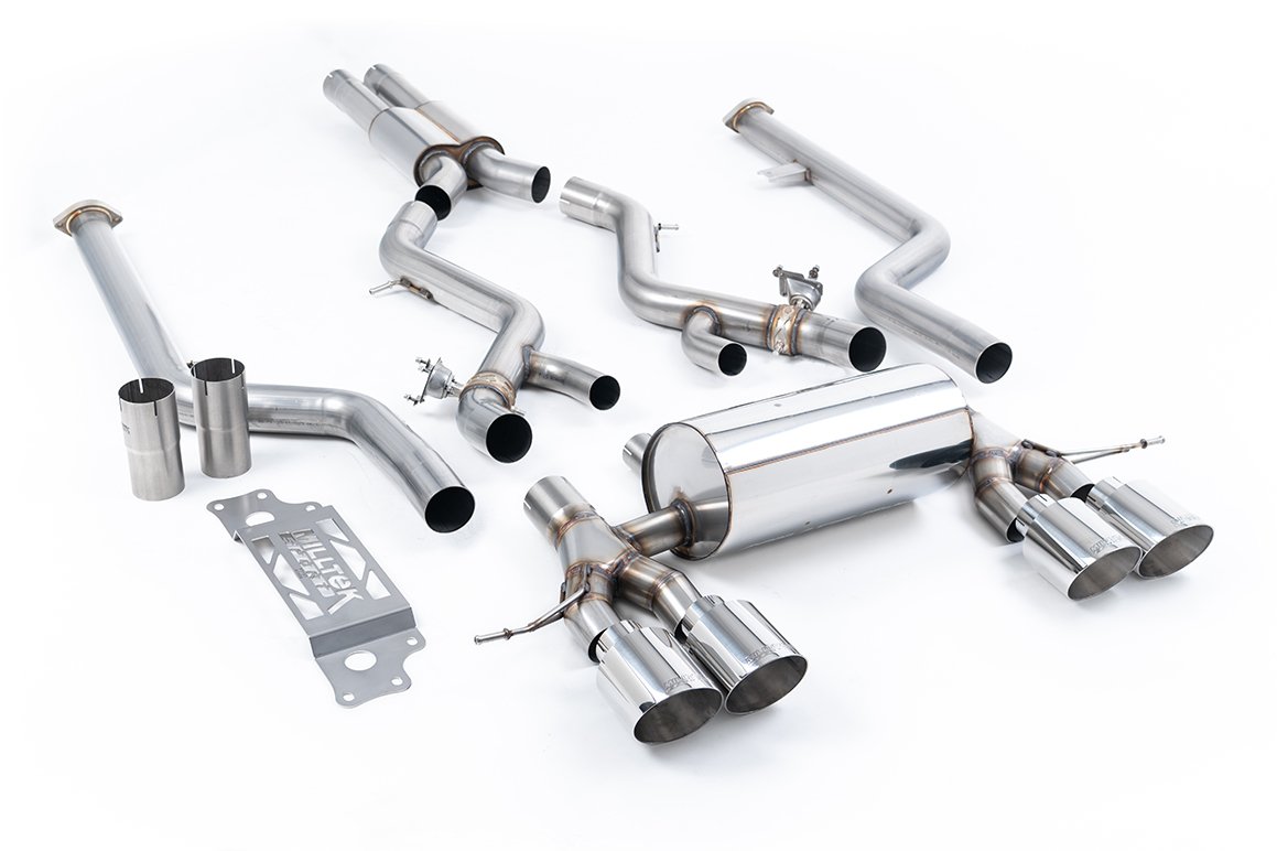 BMW G87 M2 – resonado cat-back con colas GT-115 pulidas (Removes Secondary Cats)