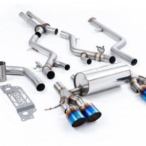 BMW G87 M2 – resonado cat-back con colas GT-115 de titanio azul/quemado (Removes Secondary Cats)