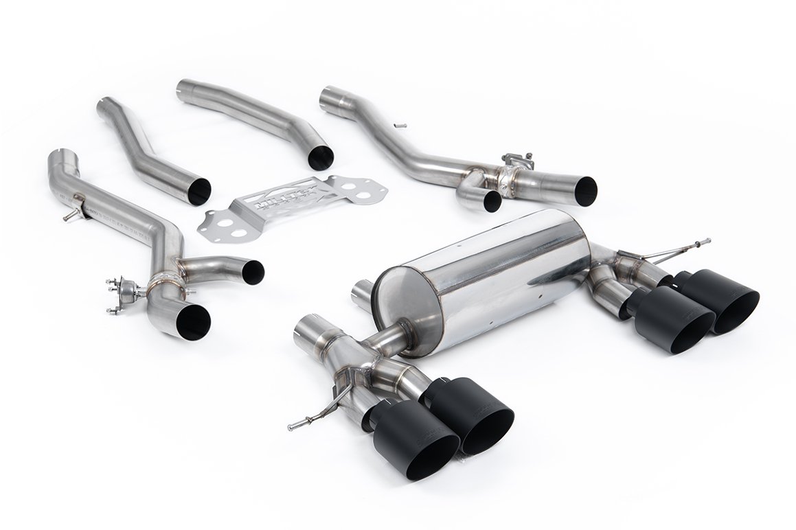 BMW G8X M3/M4 – desde OPF/GPF con sistema bypass de resonador central con colas GT-115 negras Cerakote