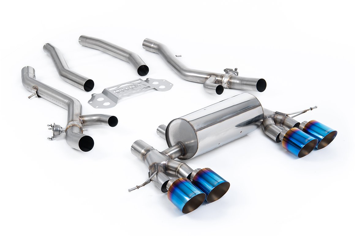 BMW G8X M3/M4 – desde OPF/GPF con sistema bypass de resonador central con colas GT-115 de titanio azul/quemado