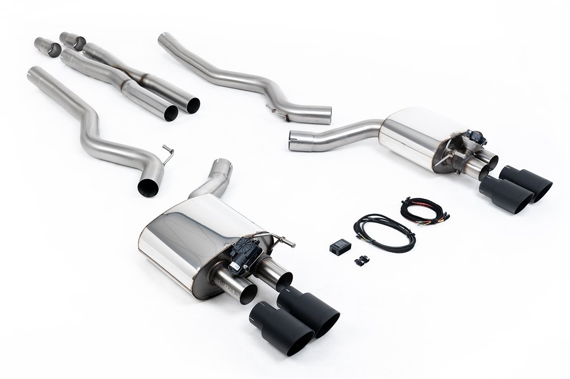 Ford Mustang 5.0 V8 GT (Fastback) – Valved Cat-Back Exhaust System with Quad Black GT-90 Trims