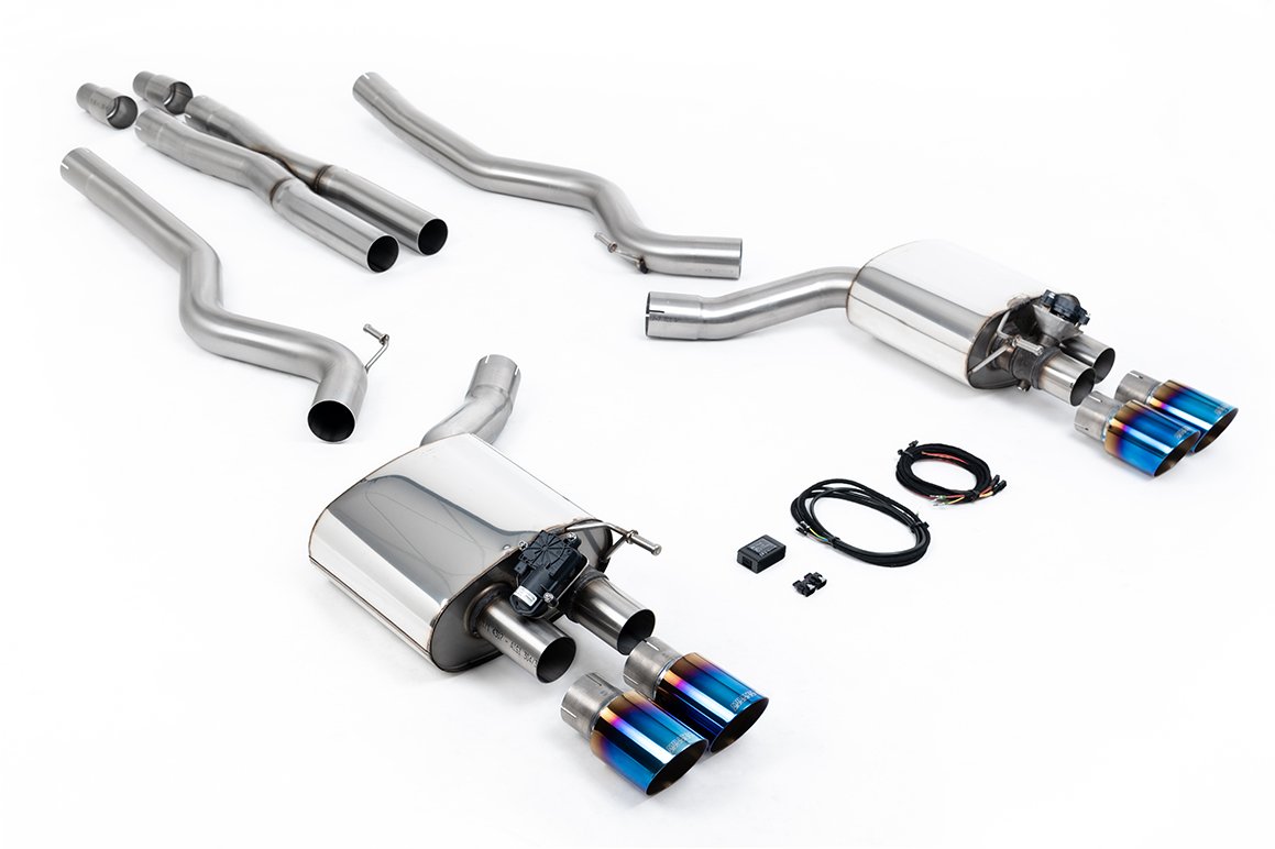 Ford Mustang 5.0 V8 GT (Fastback) – Valved Cat-Back Exhaust System with Quad Burnt Titanium GT-90 Trims