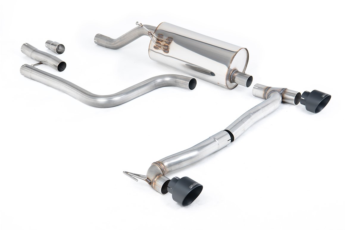 Ford Fiesta MK8 1.0T ST Line (modelos con GPF) doble salida – resonado (más discreto) desde GPF/OPF con colas GT-100 negras Cerakote (requiere Maxton Diffuser)