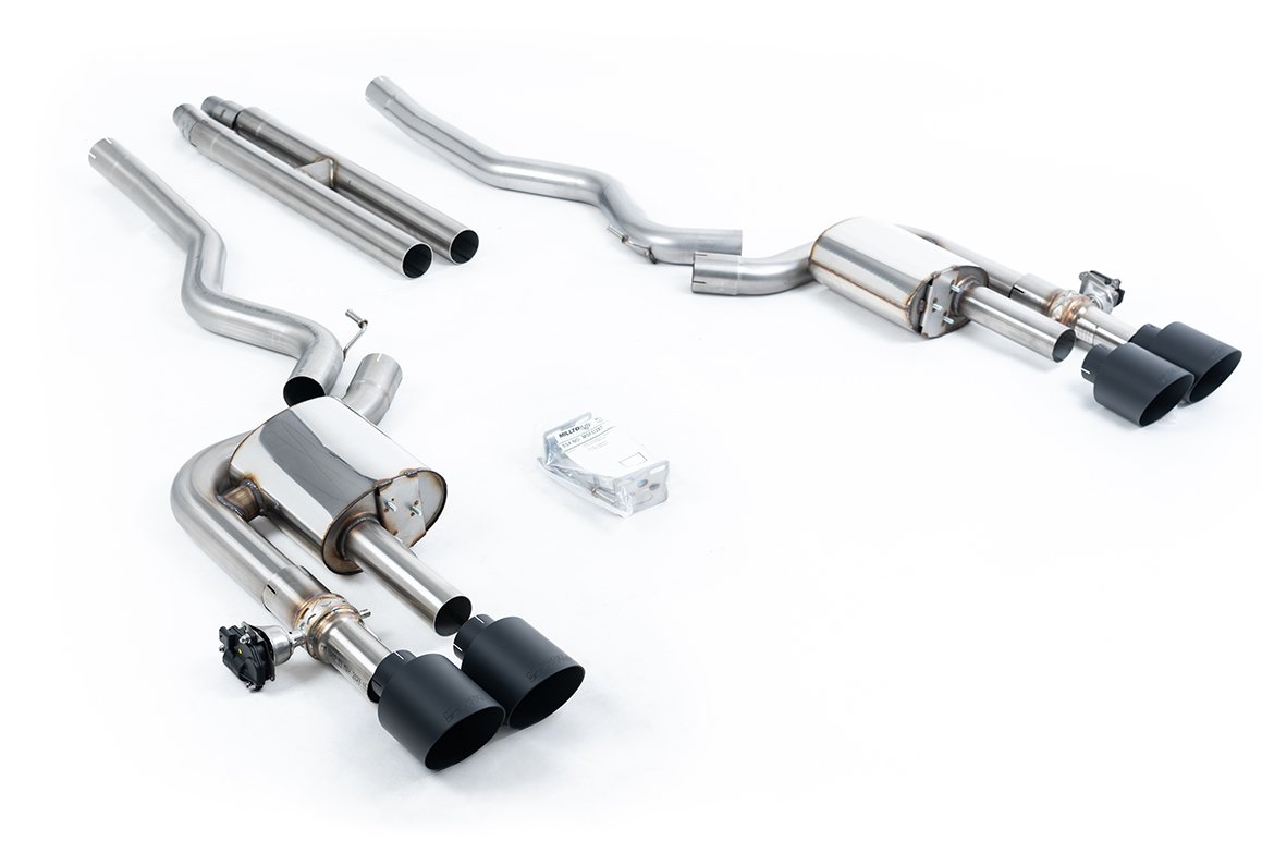 Ford Mustang 5.0 V8 Dark Horse/Mach 1 – Active con válvulas cat-back con H-Pipe y colas negras Cerakote