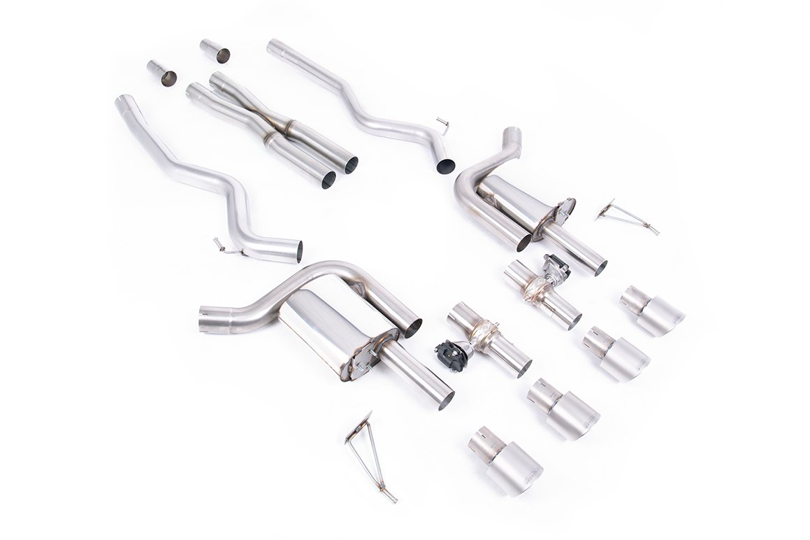 Ford Mustang 5.0 V8 GT (S650 Fastback) – Active con válvulas cat-back con X-Pipe y colas de titanio cepillado