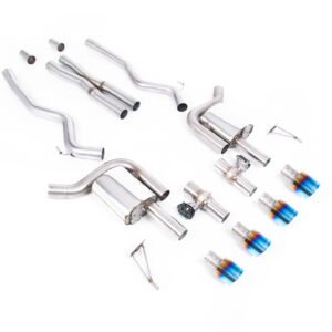 Ford Mustang 5.0 V8 GT (S650 Fastback) – Active con válvulas cat-back con X-Pipe y colas de titanio azul/quemado