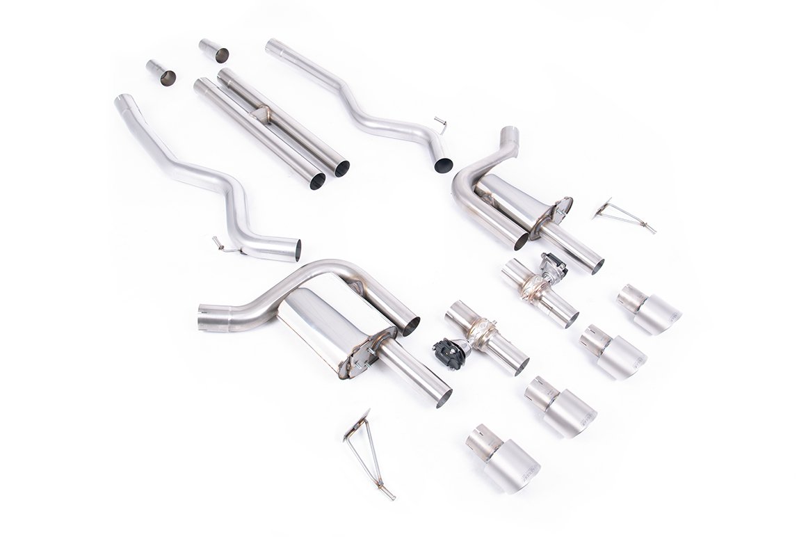 Ford Mustang 5.0 V8 GT (S650 Fastback) – Active con válvulas cat-back con H-Pipe y colas de titanio cepillado