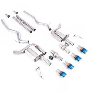 Ford Mustang 5.0 V8 GT (S650 Fastback) – Active con válvulas cat-back con H-Pipe y colas de titanio azul/quemado