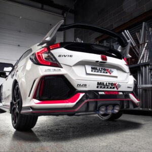 Honda Civic FK8 Type R – parcialmente resonado Road+ escape cat-back con 3 x titanio azulado GT-100 salidas