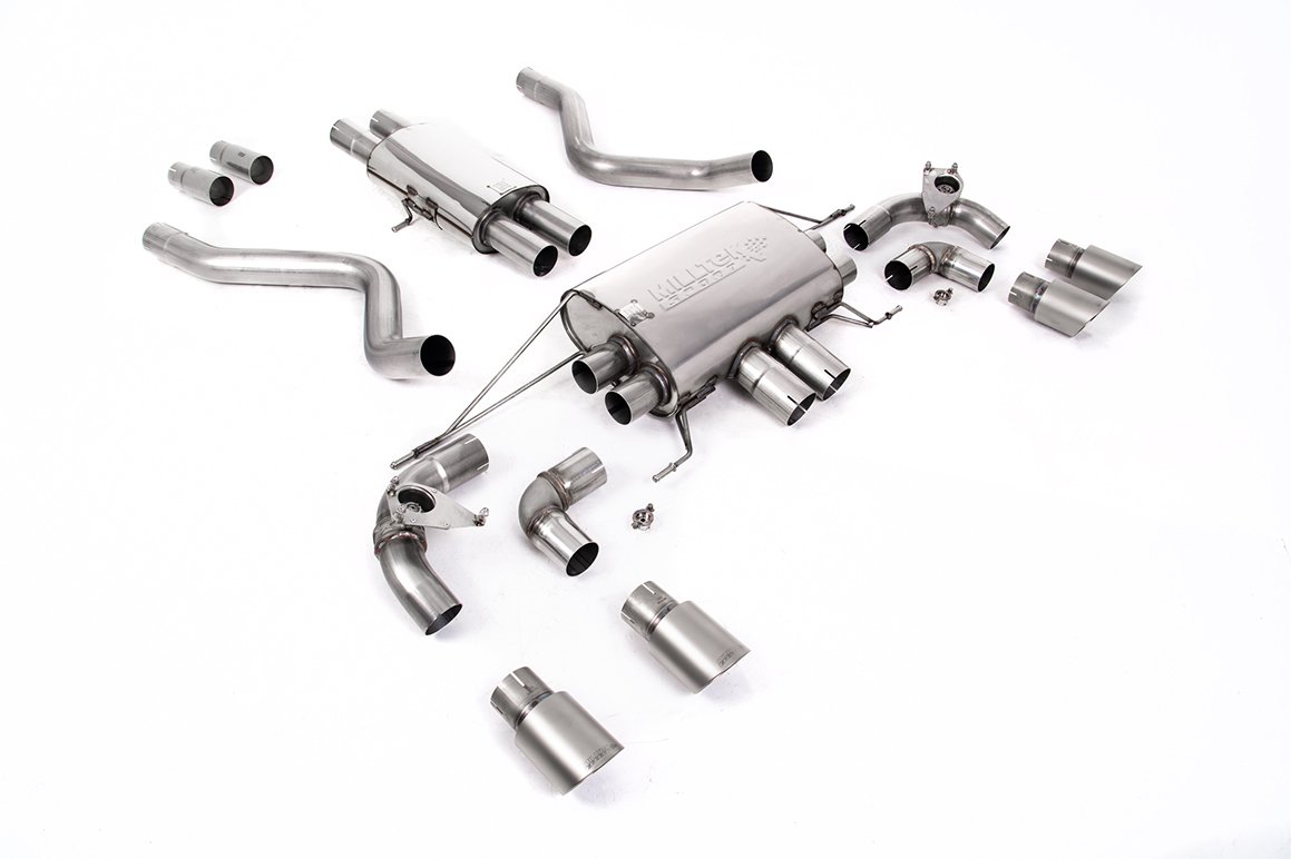 Land Rover Defender 90 5.0 V8 (NAS modelos sin GPF) – sistema cat-back con válvulas y colas de titanio cepillado – resonado