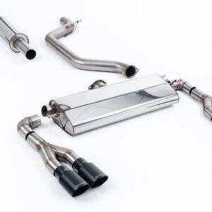 Seat Leon Cupra MK4 300ps (modelos con GPF) – resonado (más discreto) 80mm sistema desde OPF/GPF con colas cuádruples ovaladas negras Cerakote