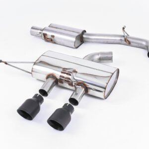VW Golf R Mk6 – resonado (más discreto) sistema de escape cat-back Race con colas negras Cerakote