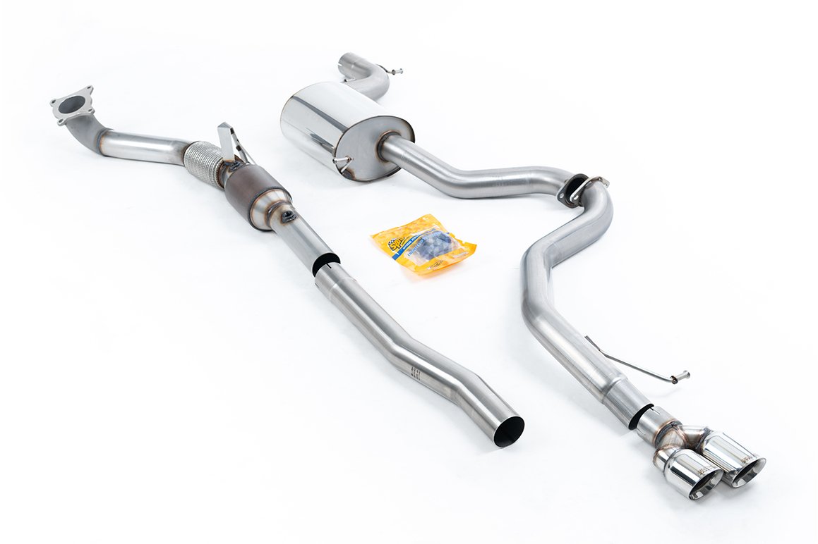 VW Jetta MK6 GLI 2.0T TSI – resonado (más discreto) sistema de escape turbo-back con catalizador HJS con colas dobles pulidas