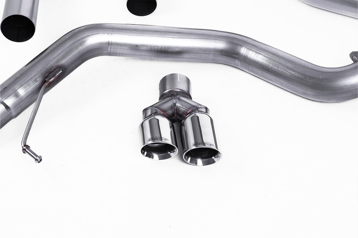 VW Jetta MK6 GLI 2.0T TSI – escape turbo-back resonado (sonido más discreto) con catalizador deportivo de alto flujo y salidas dobles pulidas