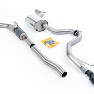 VW Jetta MK6 GLI 2.0T TSI – resonado (más discreto) sistema de escape turbo-back con catalizador deportivo de alto flujo y colas dobles negras Cerakote