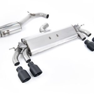VW Golf R MK7.5 2.0 TSI 310ps (Non GPF Models & 76mm systems) – Resonated (Quieter) Cat-Back Exhaust System with Black GT-100 Round Tips