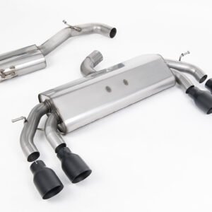 VW Golf R MK7.5 2.0 TSI 310ps (Non GPF Models & 76mm systems) – Non-Valved & Resonated (Quieter) Cat-Back Race Exhaust System with Black GT-100 Round Tips