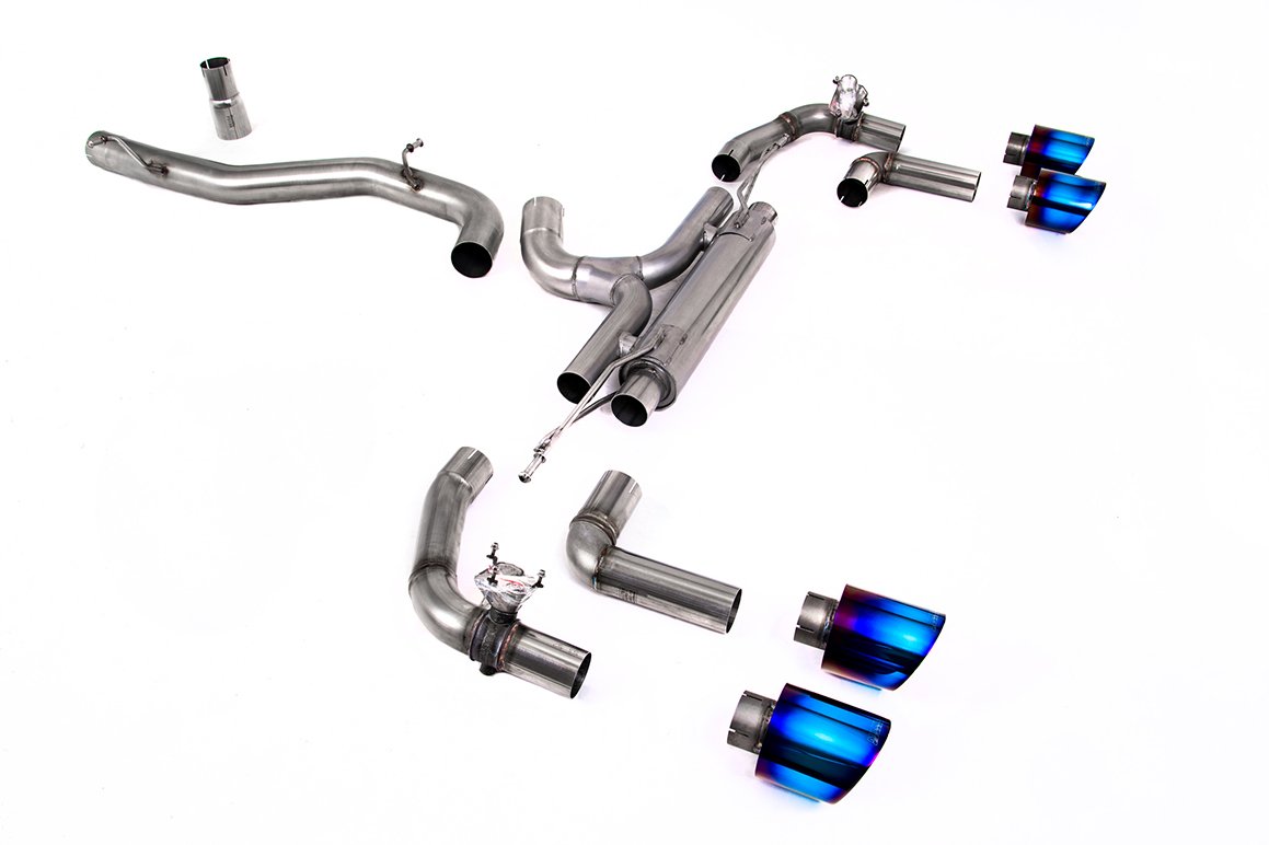 VW Golf R MK8/MK8.5 – 80mm sistema con colas de titanio quemado (sistema Race – sonido máximo)
