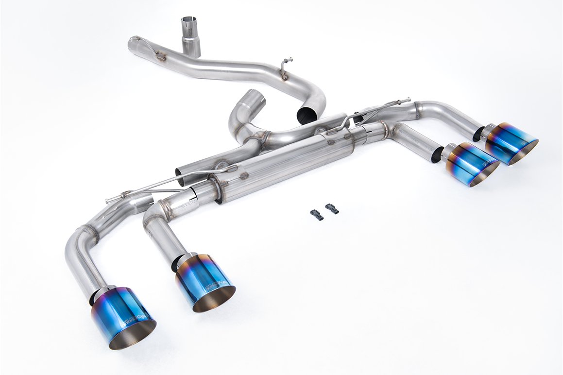 VW Golf R MK8/MK8.5 – 80mm sistemas sin válvulas y colas de titanio quemado (sistema Race – sonido máximo)