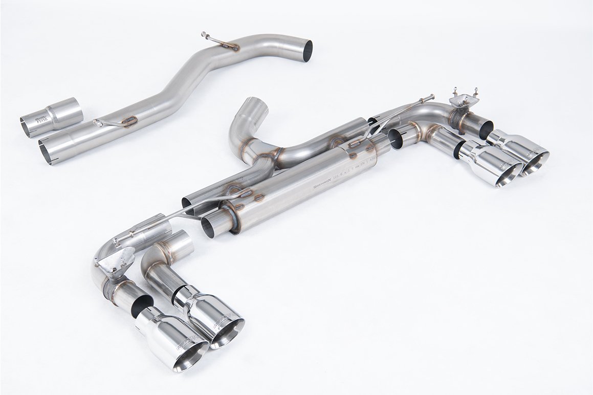 VW Golf R MK7 – 80mm Race cat-back con colas GT-100 pulidas (no resonado – sonido máximo)