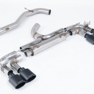 VW Golf R MK7 – 80mm Race cat-back con colas ovaladas negras Cerakote (no resonado – sonido máximo)