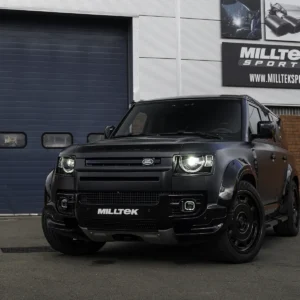 Land Rover Defender 130 5.0 V8 (modelos con GPF) – Special Edition negro Coated desde OPF/GPF resonado sistema con válvulas y colas cuádruples GT-90 negras Cerakote