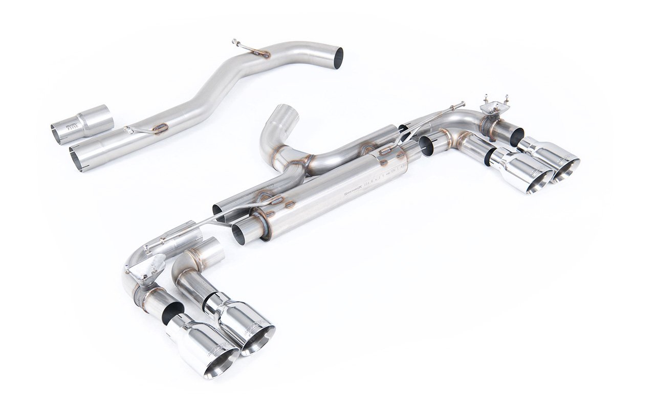 VW Golf R MK7 – 80 mm cat-back de competición con salidas GT-100 pulidas (no resonado – máxima intensidad de sonido)