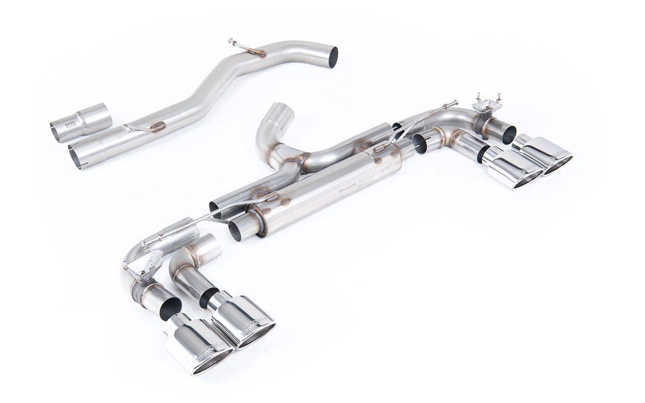 VW Golf R MK7 – 80 mm cat-back de competición con salidas ovaladas pulidas (no resonado – máxima intensidad de sonido)