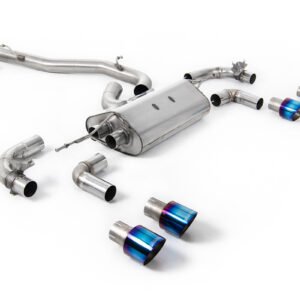 VW Golf R Mk7.5 – 80 mm / 3.15 pulgadas con válvulas no resonado (sonido más intenso) sistema de competición con salidas GT-100 de titanio azulado redondas