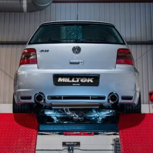 VW Golf MK4 R32 – V2 no resonado (máxima intensidad de sonido) escape cat-back con borde enrollado hacia dentro salidas