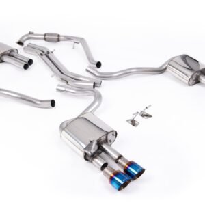 Audi S5 B9 Sport Diff models with Brace Bars (LHD) – Resonated Cat-Back with Quad Burnt/Blue Titanium Trims