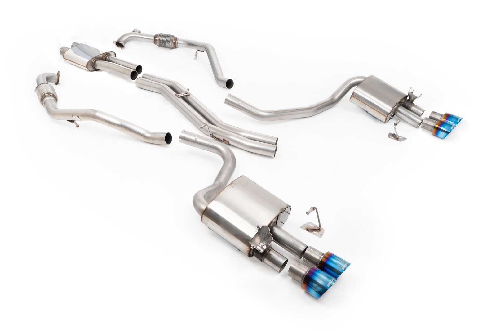 Audi S4/S5 B9 Sport Diff without Brace Bars – Resonated (Quieter) Cat-Back Exhaust System with Quad GT-100 Burnt Titanium Trims