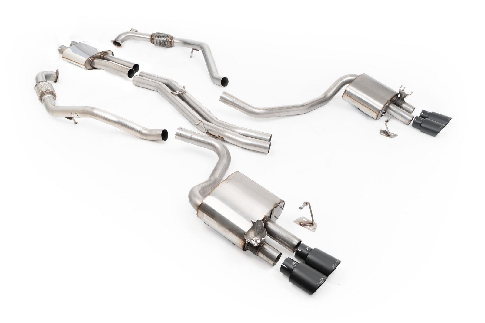 Audi S4/S5 B9 Sport Diff without Brace Bars – Resonated (Quieter) Cat-Back Exhaust System with Quad Cerakote Black Oval Trims