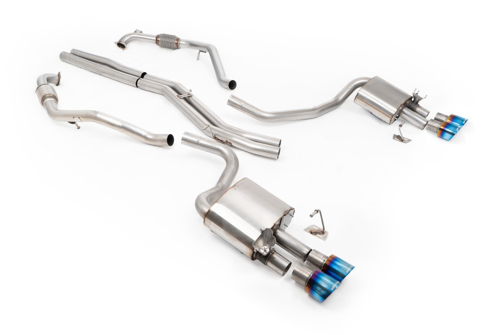 Audi S4/S5 B9 Sport Diff without Brace Bars – Non-Resonated (Louder) Cat-Back Exhaust System with Quad GT-100 Burnt Titanium Trims
