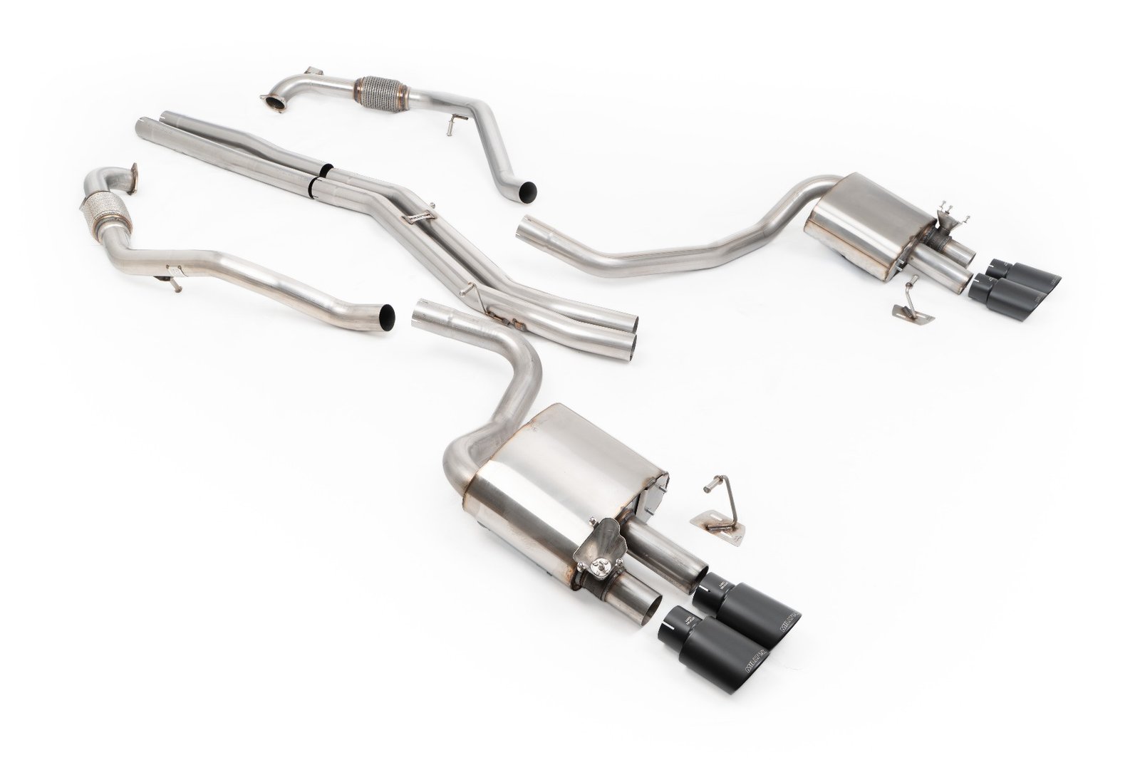 Audi S4/S5 B9 Sport Diff without Brace Bars – Non-Resonated (Louder) Cat-Back Exhaust System with Quad Cerakote Black Oval Trims