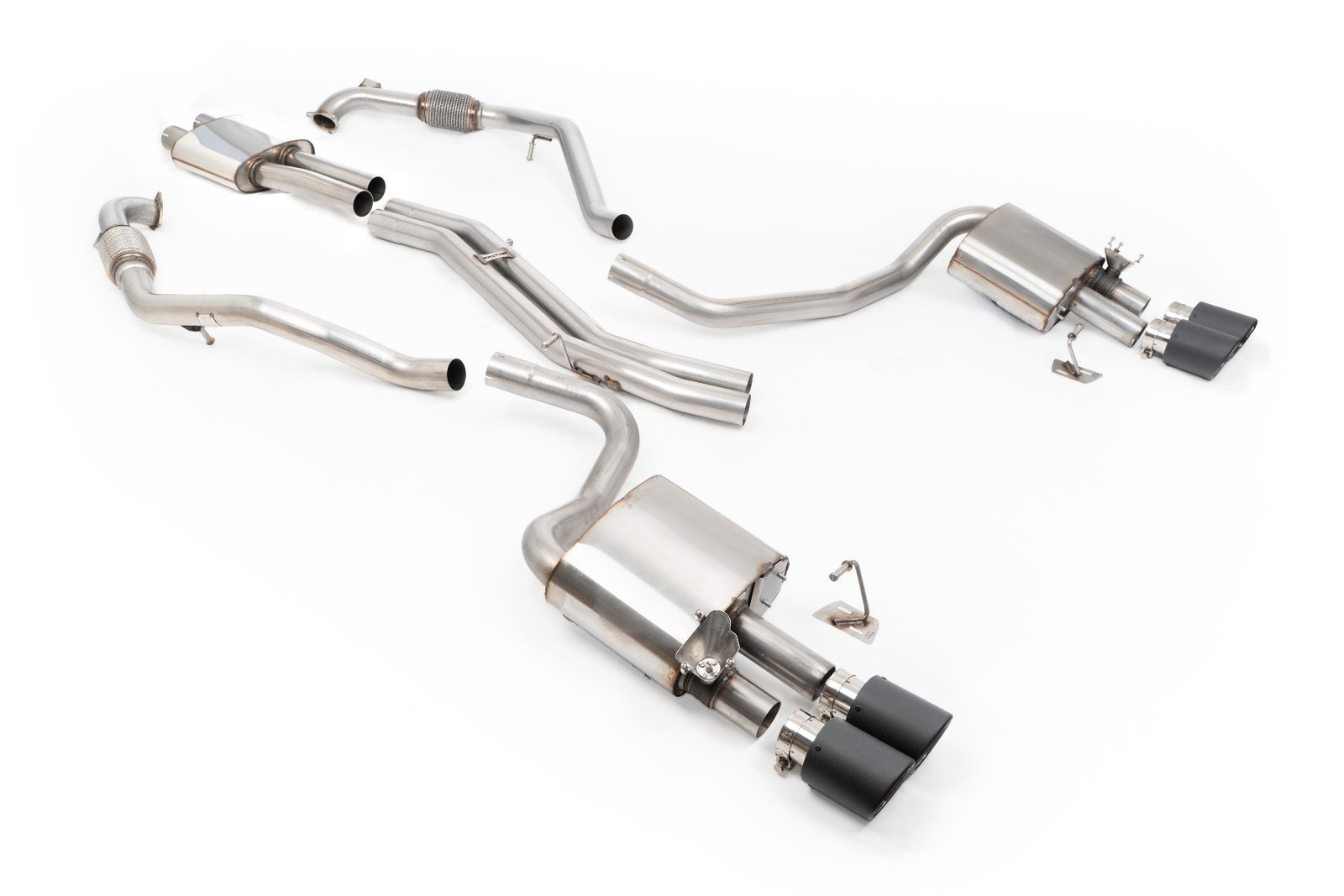 Audi S4/S5 B9 Sport Diff without Brace Bars – Resonated (Quieter) Cat-Back Exhaust System with Quad JET-100 Carbon Trims
