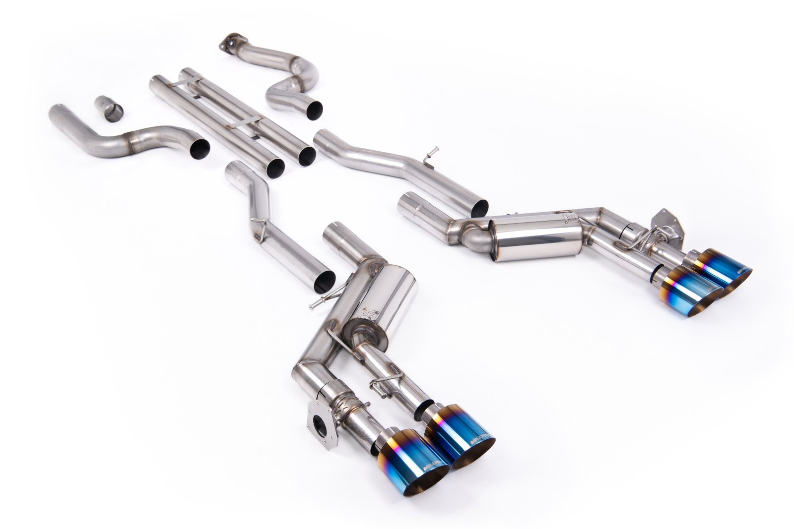 Chevrolet Camaro SS Gen 6 – Unbalanced Straight Center Valved Cat-Back System with Quad Burnt/Blue Titanium Tips